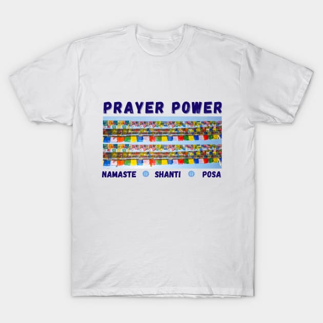 power of prayers with prayer flags (Sanskrit) T-Shirt by Rebecca Abraxas - Brilliant Possibili Tees